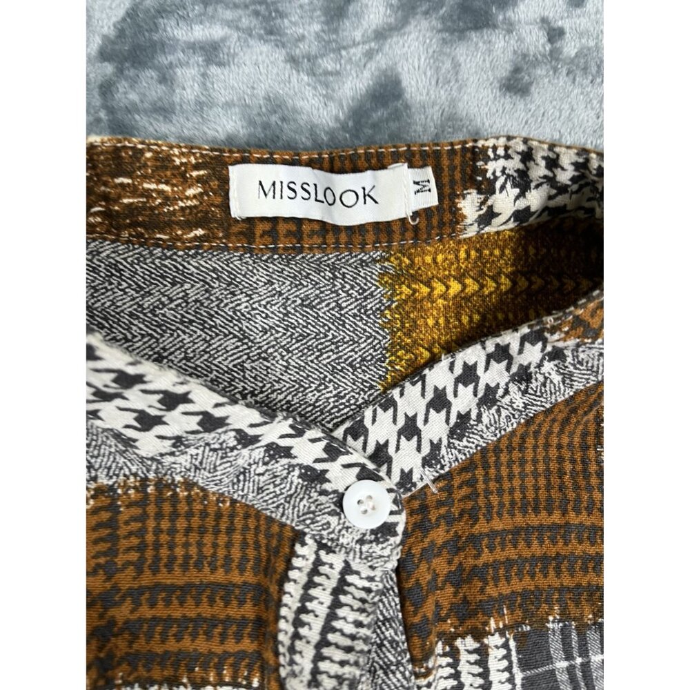 Misslook Womens Patchwork Short Sleeve Button-Up Shirt - Picture 5 of 9